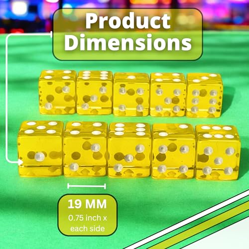 Luck Lab 10 Piece 19 mm Dice Pack - Acrylic and Translucent D6 Dice, Square w/Rounded Edge for Casino, Craps, RPG MTG DND Dice Table Games and Board Games (Yellow) - color: Yellow