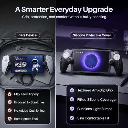 TNP Black Silicone Case Cover Skin Compatible with PlayStation Portal | Protective soft-grip shell for steadier handheld play; 1 flexible cover only, console and thumb grips not included - color: Black
