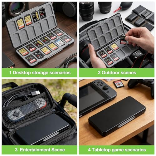 24 Slot Game Card Case Holder Portable Cartridge Storage Box with Micro SD Card Organizer Travel Hard Shell Protective Case Black