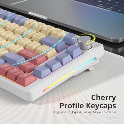 75% Mechanical Keyboard Gasket with Knob, Custom Wired Creamy Gaming Keyboard TKL 75 Percent Hot Swappable RGB Backlit, Pre-lubed Switch for Win/MAC PC Laptop(Cotton Candy/White Switch) - color: Cotton Candy/White Switch