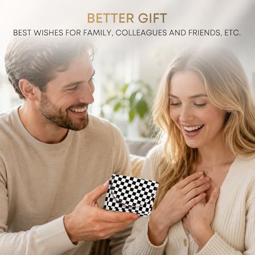 Business Card Holder,PU Leather Business Card Case for Purse,Pocket Travel Name Card Case Holder Wallet for Men Gift,Portable Magnetic Business Card Carrier Black and White Checkered - color: Black and White Checkered
