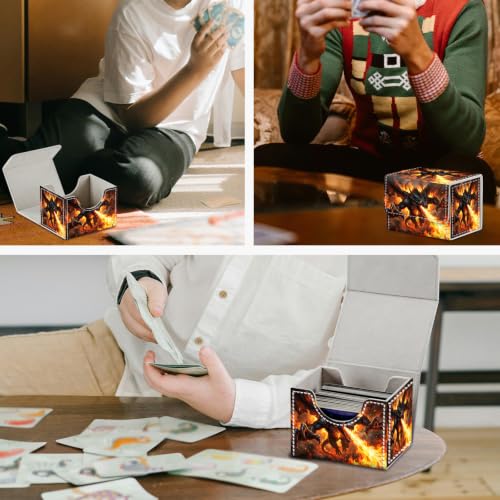 Magnetic Closure TCG Deck Box Portable Card Holder Trading Card Deck Box | PU Leather Collectible Card Case Game Trading Card Deck Box Storage Scratch Resistant Lining, Fire Breathing Dragon Fantasy - color: Fire Breathing Dragon Fantasy