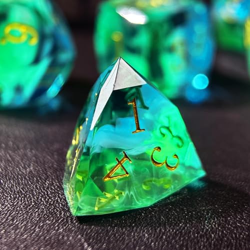 HAOMEJA Colorful Polyhedral Resin Dice Set, Hand-Cut Diamond Facet Optical Dice | Perfect for RPG, Tabletop & Board Games | Halloween, Christmas & Birthday Gift (Blue White Green) - color: 4 Blue White Green