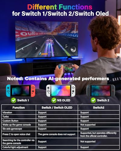 Switch Controller Compatible with Switch/Switch Lite/OLED/PC, Programmable Wireless Switch Controller with 10 LED Light, 6-Axis Motion, Turbo, Vibration, One-Key Wake Up & Pairing, 1000mAh Battery - color: black