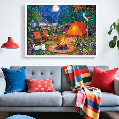 300 Pieces Puzzles for Adults,Moonlight Backyard Camping Puzzle,300 Pieces Puzzle for Adults Large Piece,Cute Cat Jigsaw Puzzles for Kids Ages 8-10,Gifts for Christmas Family Games Lovers 20.5 x 15 in - style: Backyard