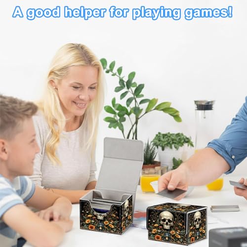 Skull with Flowers Deck Box for MTG Commander | Holds 100+ Double-Sleeved Cards | Strong Magnetic TCG Card Case for Collectible Games - color: Skull with Flowers