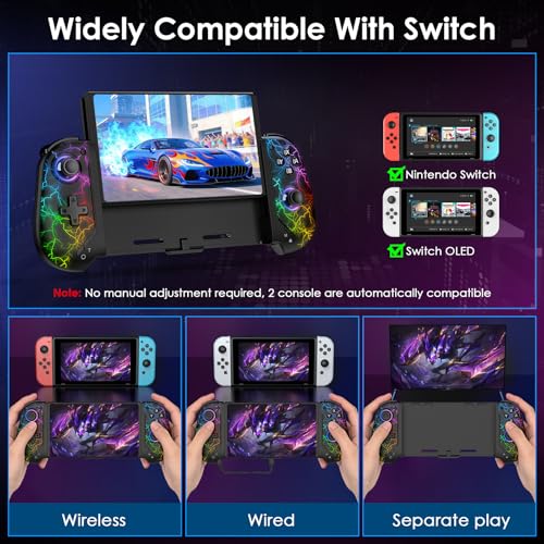 ewnol Switch Controllers for Nintendo Switch/OLED, One-Piece Joypad for Handheld Mode, Switch Pro Controller with Hall Effect Joystick, Sensitive Buttons, Turbo, Macro, RGB Light - Lighting - color: Black Lighting