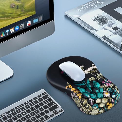 Canjoy Mouse Pad with Wrist Rest, Ergonomic Wrist Support with Massage | Ergonomic Massage Design & Relax and Relieve Fatigue & Non-Slip & PU Base, Comfortable Computer Mousepad for Office Home - color: Flowers & Weeds