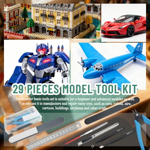 Bigstone 29 PCS Model Tools Kit Modeler Basic Tools Hobby Building Tools Craft Set for Cars, Airplanes, Buildings, Robots Gundam Plastic Models Building Repairing and Fixing