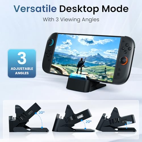 PORTHOLIC Docking Station for Nintendo Switch 2, Portable TV Dock with 4K@60Hz HDMI Output, 60W PD Charging, USB 3.0 & USB 2.0 Ports, One-Touch Mode Switch, 3-Angle Travel Charging Stand