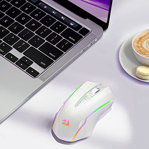Redragon Wireless Gaming Mouse with RGB Backlit, 8000 DPI, with Fire Button, Macro Editing Programmable,70Hrs for Windows/Mac, Rechargeable, White, M910-WS - color: White, style: 2.4G/ Wired
