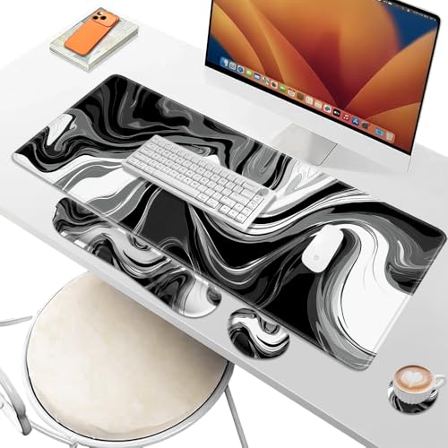 Desk Pad and Keyboard Wrist Rest, Large Mouse Pad + Keyboard Pad+Mouse Wrist Support, Non-Slip Desk Mat Protector for Office, Home 31.5×11.8 Inches Black & White Abstraction - color: Black & White Abstraction