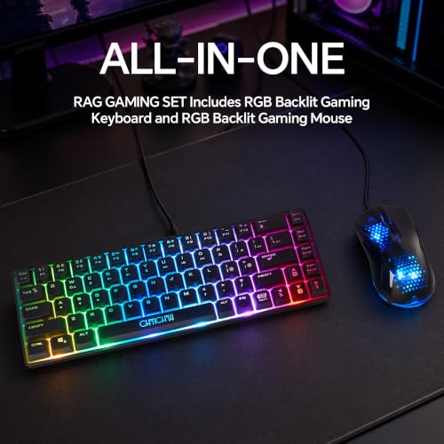 CHONCHOW 60% Gaming Keyboard and Mouse Combo,68 Keys Wired LED RGB Backlit | Gaming Keyboard and RGB Backlit Mouse, Small Light up Keyboard for PC Xbox PS4 (Black) - color: Black