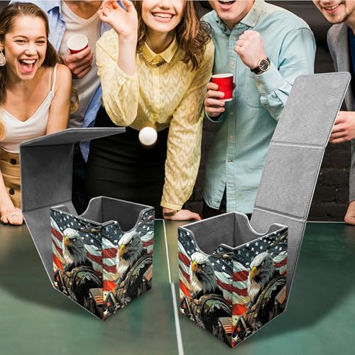 Flag Cool Eagle Card Deck Box, MTG Commander Deck Box Card Deck Case for Trading Cards, 100+ Sleeved Cards with PU Leather Magnetic Card Storage Box for TCG CCG Magic Cards - color: Card Deck Box-591
