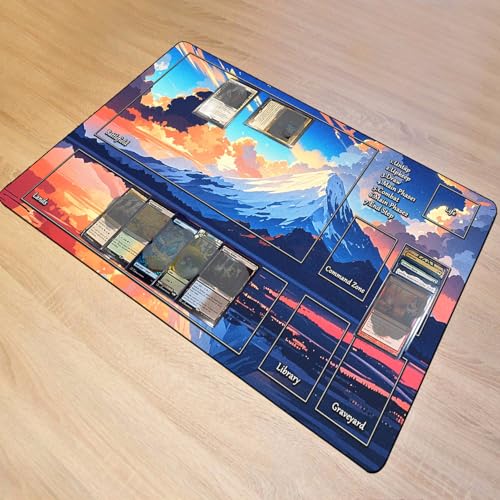 STORKY MTG Playmat, Landscape Board Game Mat with Storage Bag, Mouse Pad for DTCG CCG RPG Trading Card Playing Mat with Zones, Smooth Rubber Surface Battle, 24 x 14 inches, Mountain - color: Mountain With Zones