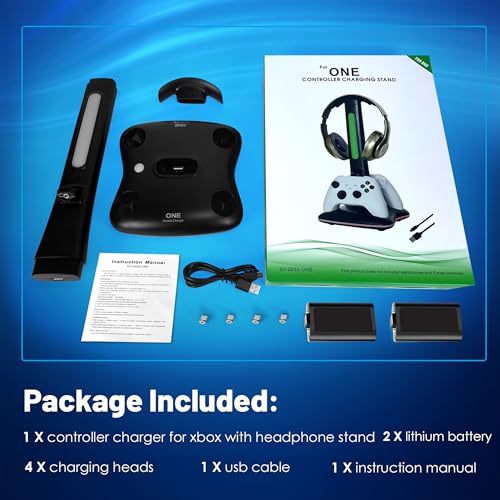 Controller Charger with RGB Headphone Stand & 2X6660mWh Battery Packs for Xbox Series X/S/One/One S/X, XSX Controller Charger Station, Headset and Controllers Stand Holder - size: Xbox Dual Charger with 2 Batteries