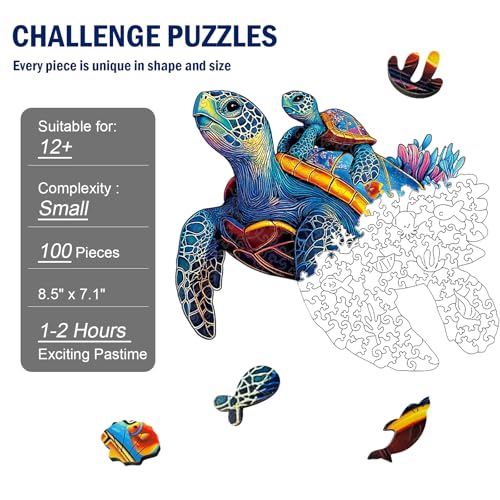 Wooden Jigsaw Puzzles for Adults Teens Kids, Parent & Baby Sea Turtle Wood Puzzle, Wooden Puzzles for Adults, Unique Animal Shaped Puzzle, Fun Challenging Family Games, 500pcs 17.2" x 14.2" - size: Royal