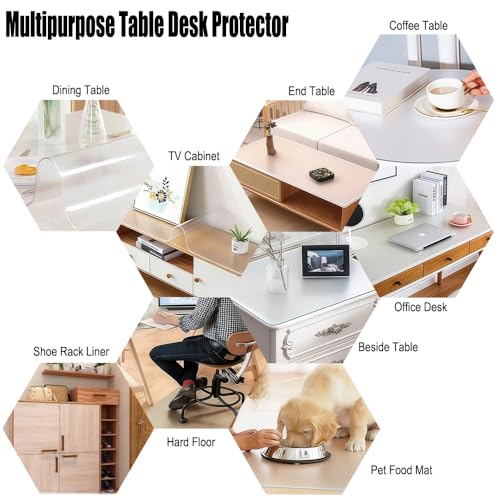 Frosted PVC Soft Glass Desk Pad Protector - Thick Heat Resistant Table Cover, Anti-Scratch Waterproof Rectangular Mat for Office, Durable Tablecloth for Home & Workspace, Satin Finish Version, 1 cm
