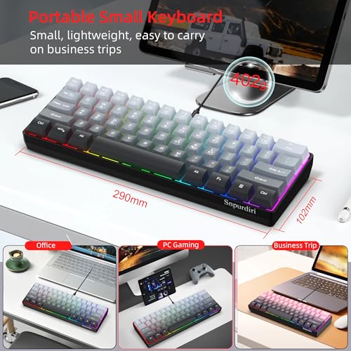 Snpurdiri 60% Wired Gaming Keyboard, 61 Keys RGB (Grey-Black) | Backlit Ultra-Compact Small Gaming Keyboard, for PC/Mac Gamer, Typist, Travel, Easy to Carry on Business Trip - color: Gradient Grey and Black