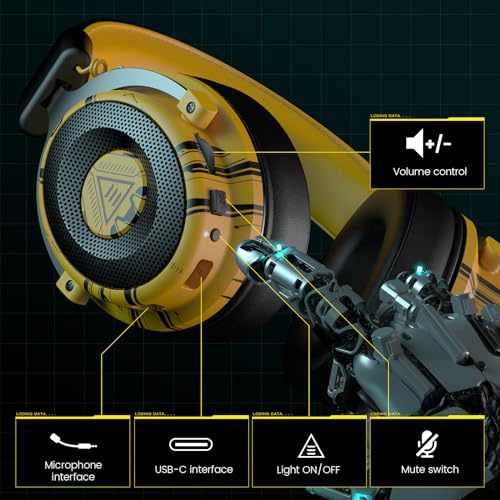 EKSA USB Gaming Headset for PC - Computer Headset with Detachable Noise Cancelling Mic, 7.1 Surround Sound, 50MM Driver - Headphones with Microphone for PS4/PS5, Xbox One, Laptop, Gamer - color: Wired Yellow