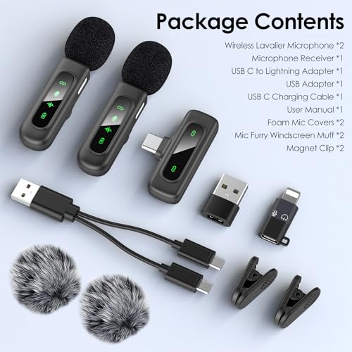 HEHOTTC USB C Mini Wireless Lavalier Microphone for iPhone/Android,Lapel Mic with Magnetic Clip-on for Record Video,Lav Mic with LED Display Podcast Vlog Content Creator Interview