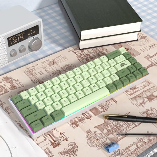 65% Mini Wired Keyboard RGB Blacklit for Office Gaming,68Matcha | Compact Full N-Key Rollover Portable Silent Linear Red Switch - color: 68 Matcha/Red Switch