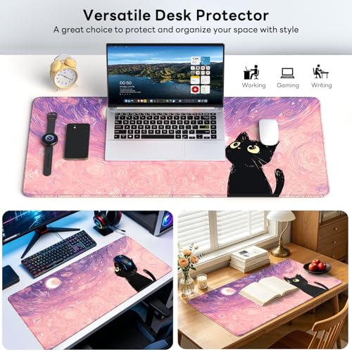 Large Gaming Mouse Pad, XL Desk Protector, Non-Slip Base | 31.5x15.7 in Extended Desk Mat with Stitched Edges for Keyboard, Work, Game, Office, Home PC and Laptop - color: Starry Cat