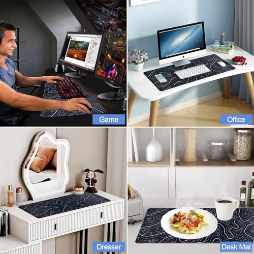 Large Gaming Mouse Pad for Desk, Black Topographic Mouse Pad Desk Mat for Gaming Office, Long XL Mouse Pads Keyboard Pad Desk Pad for Computer Laptop 31.5''x11.8'' - color: Black