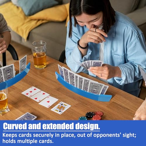 ZUFECY 2-Pack Blue ABS Card Holders, Anti-Slip Bottom for Playing Cards, Poker Game Nights, Family Game Nights, Ideal for Kids and Adults with Arthritis