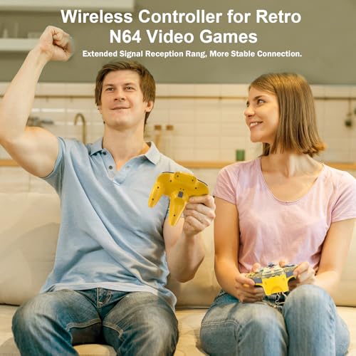 KIWITATA Retro N64 Wireless Controller, 2.4GHz Wireless Joystick Game Controller for Original N64 Video Console Clear Yellow - color: Clear yellow