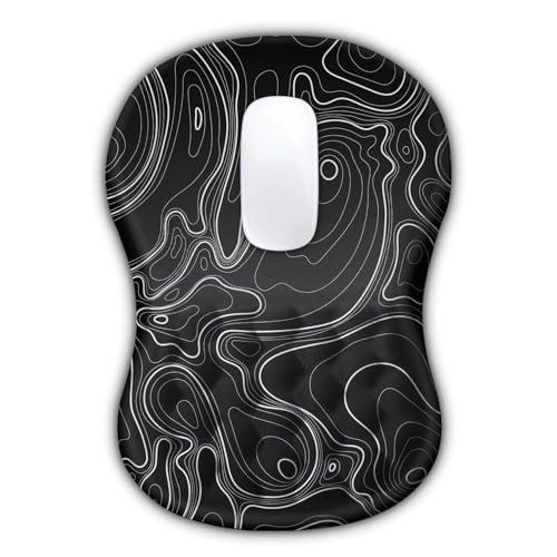 Ergonomic Mouse Pad with Massage Dot, Comfortable Computer Mouse Pad for Laptop, Wrist Rest Pain Relief, Non-Slip PU Base, Black, 12 x 8 in - color: 022-Topographic Map Black