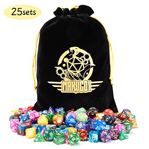 DND Dice Set, 25 X 7 Polyhedral Dice (175 Pieces) with Storage Pouch | Dungeons and Dragons D&D RPG MTG Table Game D4 D6 D8 D10 D% D12 D20 - color: 25sets-175pcs