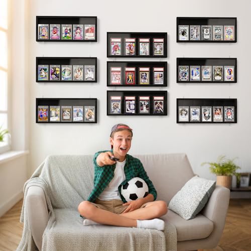 Emfogo Card Display Case, 3 Pack Trading Card Display Frame Wall Mount, Wooden Baseball Card Display Case with Clear View, Graded Sports Card Display for Trading Card Collection (3 Pack-Black) - size: 1-Layer 3 Pack