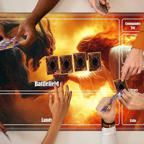 MTG Playmat with Zones, TCG Card Game Play Mat with Stitched Edges, Non-Slip Rubber Base Gaming Desk Mat, Smooth Surface 24 x 14 Inch, Jesus Christ Fight The Devil - color: Jesus Christ Fight the Devil, size: Zone 1