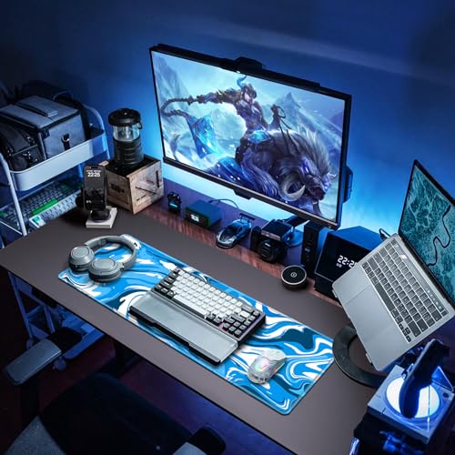 Canjoy Gaming Mouse Pad, Fluid Pattern Mouse Pad 31.5x11.8inch Large Extended Computer Mouse Mat Keyboard Full Desk Mousepad for Gaming, Office, Home - color: Blue-White Fluid, size: 800*300mm