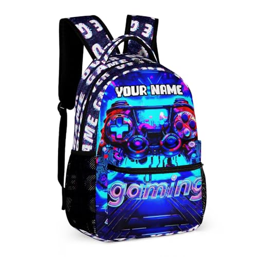 Custom Gaming Print Backpack, 17 in Laptop Bookbag for Teens | All-over print design | 900D PU nylon | Tear & abrasion resistant | Premium feel | Vibrant | Built for heavy daily use - color: Color 1 Custom