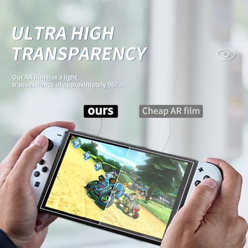 2-Pack AR Screen Protector for Switch OLED Model 2021/2023 - 7 Inch Anti-Reflection Soft Film, Easy Installation, 96% High Transmittance, More HD Than Tempered Glass, Scratch Resistant, Compatible with Switch OLED Handheld Game Console
