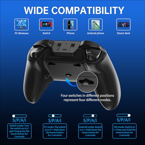 hosowe Wireless Mobile Gaming Controller Compatible for PC/Switch/Android/iOS, Interactive Screen PC Controller with Programmable, Hall Effect Joysticks&Triggers, Vibration, Motion Control (Black) - color: Black