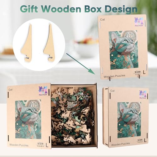 Mocfesk Wooden Puzzles for Adults, Cat Jigsaw Puzzles 493 Pieces | Unique Shaped Animal Jigsaw Puzzles, Birthday Gifts Fun Challenge Family Game 13.5 x 18 in - color: Cat, size: Large