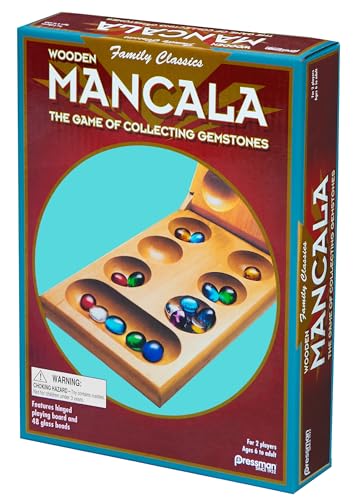 Pressman Mancala Board Game | Fun Classic Table for Adults & Kids | Includes 48 Glass Mancala Stones and Wood Hinged Playing Board | 2 Players, Ages 6+ - size: 1 pack