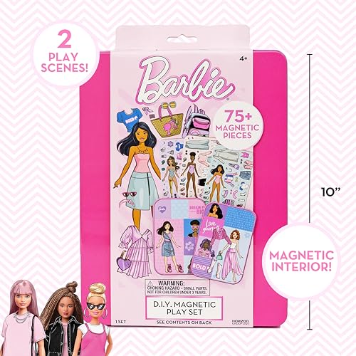 Barbie D.I.Y. Magnetic Play Set, 75 Pieces, 3 Magnetic Dolls, Crafts for Kids Ages 4-8, 4 Year Old Girl Birthday Gifts, Girl Toys, Cute Travel Toy, Fun Airplane Activities, Pretend Play for Girls - color: Barbie