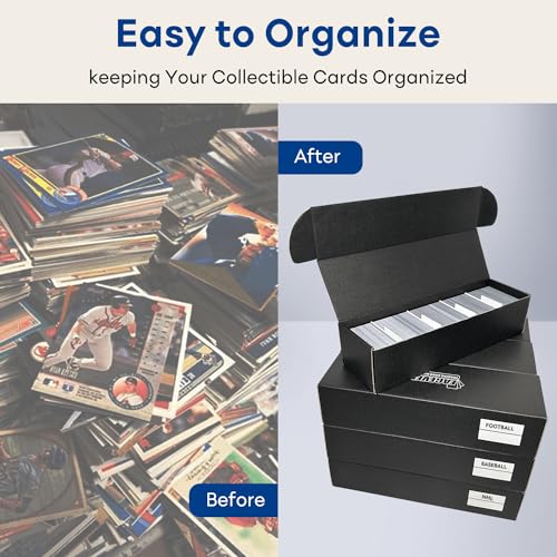 Fageverld Trading Card Storage Box with Dividers, 10 Count Cardboard Collector Boxes for Sports Baseball Mtg, Black
