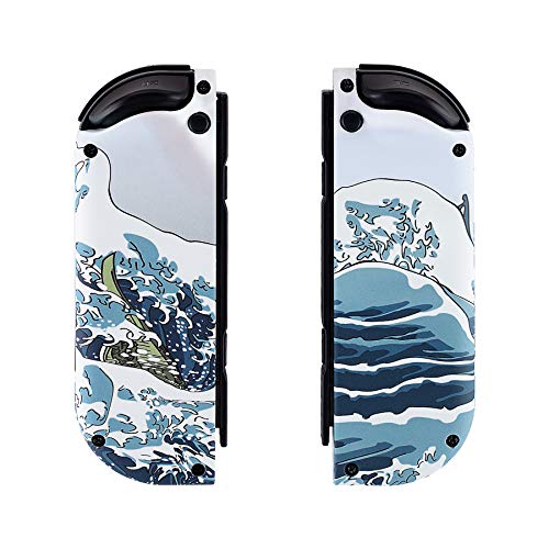 eXtremeRate DIY Replacement Shell Buttons for Nintendo Switch & Switch OLED, The Great Wave Soft Touch Custom Housing with Full Set Button for Joycon Handheld Controller - Console Shell NOT Included - color: The Great Wave