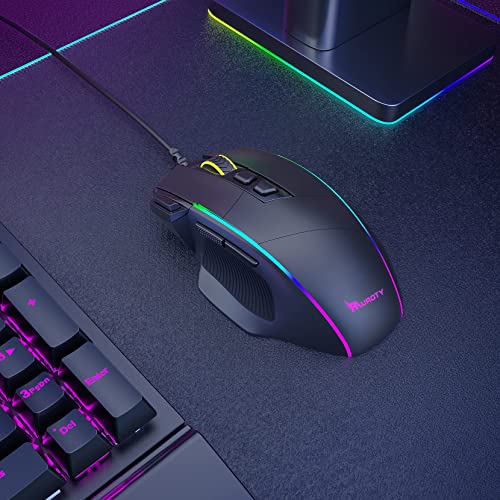 Pauroty Gaming Mouse RGB Wired, Ergonomic PC Gaming Mice with Chroma RGB Backlit, 8000DPI Adjustable, 8 Programmable Buttons&Fire Button, Plug & Play USB Computer Mouse for Windows Mac PC Gamer