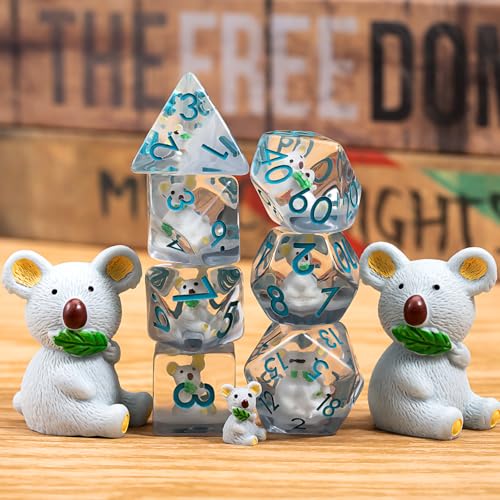 DND Resin Koala Dice Set, D&D Polyhedral Dice for Dungeons and Dragons RPG, MTG Role Playing Games D and D Dice 7pcs D20 D12 D10 D8 D6 D4 - color: Koala