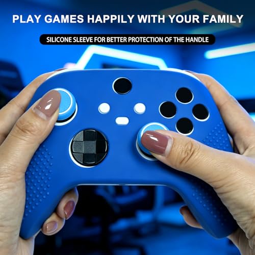 Anti-Slip Blue Controller Skin,Studded Edition Protective Silicone Cover Skin Grips Compatible with Xbox Series X/S Controller and 6 PCS Thumb Grips Caps. - color: Blue