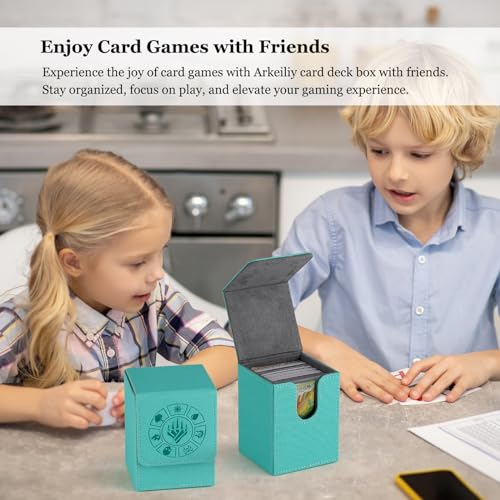 Arkeiliy Card Deck Box, 110+ Storage MTG Deck Box with 50 Pcs Card Sleeve, Collectible Trading Card Cases for Magic Commander and More (Turquoise) - color: Turquoise