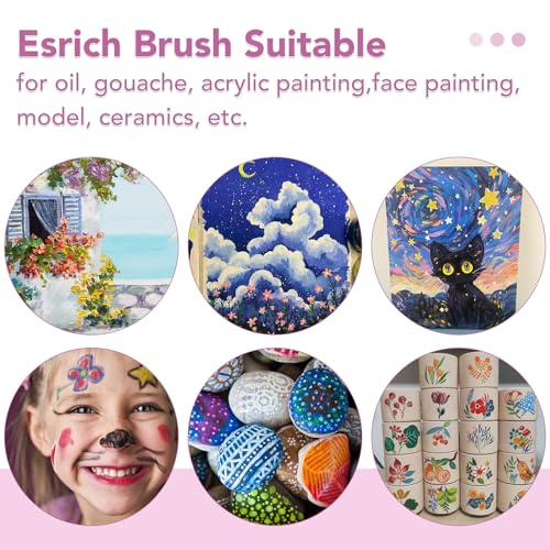 ESRICH Acrylic Paint Brushes Set, 24Packs /240 Pcs, Nylon Brush Head, for Oil Painting, Gouache, Face,Ceramics etc, Kid's and Adults Painting Arts and Crafts Sets.(Pink) - color: Pink, size: 240