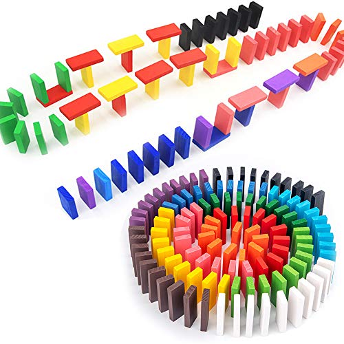 OBTANIM 600 Pcs Colorful Wooden Domino Blocks Set Tile Bulk Building Racing Stacking Games Educational Toys for Kids Birthday Party Favor