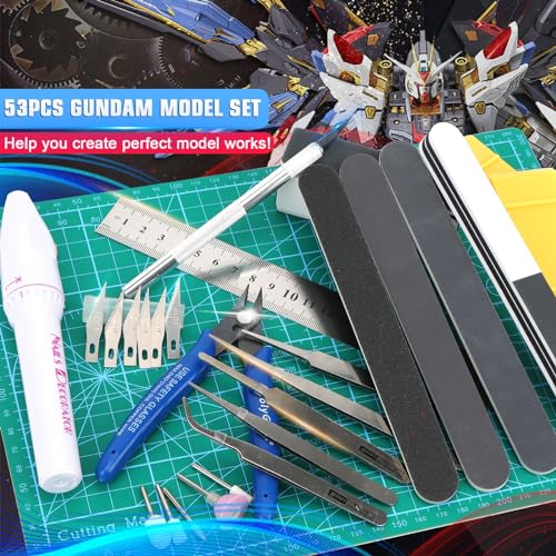 Professional 53 PCS Gundam Model Tools Kit Hobby Building Tools Craft Set Gundam Modeler Basic Tools for Basic Model Building, Repairing and Fixing - color: 53pcs